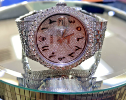ROLEX MENS DATEJUST 36MM ICED OUT FULLY LOAD GENUINE DIAMONDS ARABIC DIAL WATCH