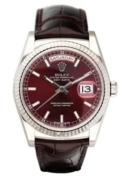 ROLEX DAY DATE 118139 CHERRY DIAL 18K WHITE GOLD MENS WATCH