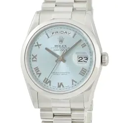 ROLEX DAY-DATE 36 118206 RANDOM NUMBER PT950 SOLID ICE BLUE USED HOUB-0