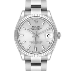 ROLEX DATEJUST MIDSIZE 31 STEEL WHITE GOLD SILVER DIAL LADIES WATCH 278274