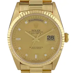 ROLEX DAY-DATE 8P POINT 2P BAGUETTE DIAMOND 18238A AUTOMATIC MENS USED BUYS-0