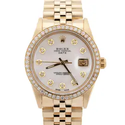MINT ROLEX OYSTER PERPETUAL DATE 34MM DIAMOND 14K YELLOW GOLD WATCH 15037 BOX