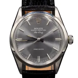 VINTAGE ROLEX AIR-KING 5500 MENS STAINLESS STEEL WATCH SLATE GRAY DIAL