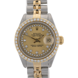 ROLEX DATEJUST 69173 18K SOLID GOLD & CUSTOM DIAMOND LADIES WATCH FULL SET