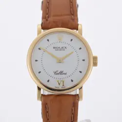 ROLEX CELLINI 6110 WHITE DIAL 18K SOLID YELLOW GOLD 26MM LADIES WATCH FULL SET