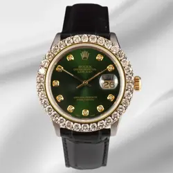 ROLEX DATEJUST 36MM 2-TONE 2.25CT GREEN DIAMONDS DIAL MEN'S WATCH