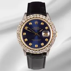 ROLEX DATEJUST 36MM 2-TONE 2.25CT DARK BLUE DIAMONDS DIAL MEN'S WATCH