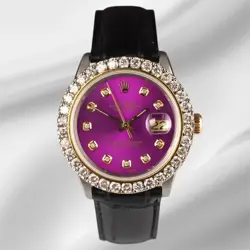 ROLEX DATEJUST 36MM 2-TONE 2.25CT PURPLE DIAMOND DIAL MEN'S WATCH