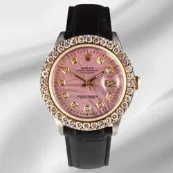 ROLEX DATEJUST 36MM 2-TONE 2.25CT PALM PINK DIAMONDS DIAL MEN'S WATCH