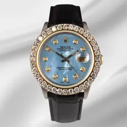 ROLEX DATEJUST 36MM 2-TONE 2.25CT BLUE MOP DIAMONDS DIAL MEN'S WATCH