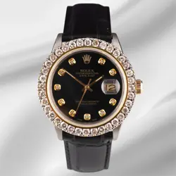 ROLEX DATEJUST 36MM 2-TONE 2.25CT BLACK DIAMONDS DIAL MEN'S WATCH