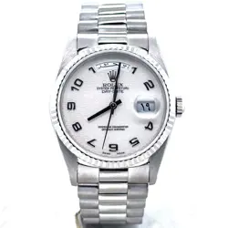 ROLEX DAY-DATE 36MM AUTOMATIC 18K WHITE GOLD ARABIC WHEEL MEN'S WATCH 118239