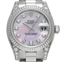 ROLEX DATEJUST 36MM WHITE WHITE GOLD EARRING WATCH AUTHENTIC