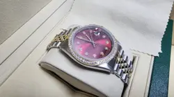 ROLEX DATEJUST JUBILEE BRACELET 18K SS  W/ RED DIAMOND DIAL & LAB DIAMOND BEZEL
