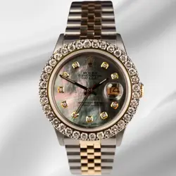 ROLEX MEN'S DATEJUST 36MM YG & STEEL ICED 2.25CT DIAMONDS BLACK MOP DIAL WATCH