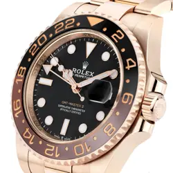 ROLEX GMT-MASTER II WATCH 40MM BLACK INDEX HOUR MARKERS DIAL ROSE GOLD