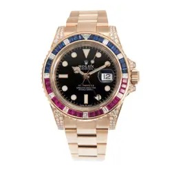 ROLEX GMT-MASTER II WATCH 40MM BLACK INDEX HOUR MARKERS DIAL ROSE GOLD