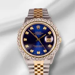 ROLEX DATEJUST 36MM YG/STEEL 2.25CT DIAMONDS ROYAL BLUE DIAL HIDDEN CLASP WATCH