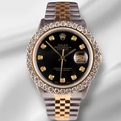 ROLEX MEN'S DATEJUST 36MM YG & STEEL ICED 2.25CT DIAMONDS BLACK DIAL WATCH