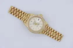 ROLEX DATEJUST 69178 SILVER STICK DIAL PRESIDENT 18K DIAMOND BEZEL CIRCA 1995