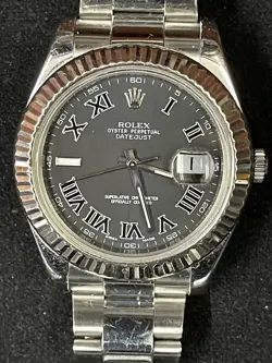 ROLEX DATEJUST 116334 BLACK ROMAN OYSTER BRACELET FLUTED (NO BOX)