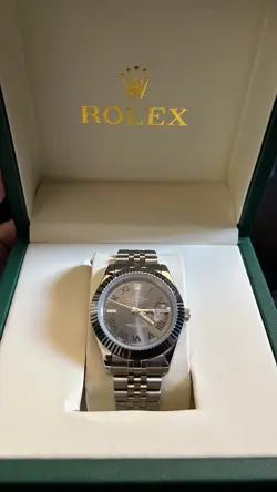 ROLEX DATEJUST GREY FACE, GREEN ROMAN NUMERALS