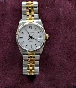 TUDOR PRINCE OYSTER DATE REF. 74033 YG FLUTED BEZEL WHITE DIAL MADE BY ROLEX