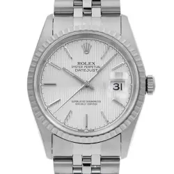 ROLEX DATEJUST 16220 SILVER TAPESTRY 5 ROWS JUBILEE BRACELET W NUMBER SECOND...
