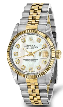 ROLEX 31MM DATEJUST MOTHER OF PEARL DIAMOND DIAL - 18K GOLD  FLUTED BEZEL