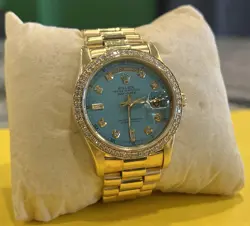 (1990) ROLEX PRESIDENTIAL 8038 DAY-DATE 36MM W/ TURQUOISE DIAL & 2CT  BEZEL