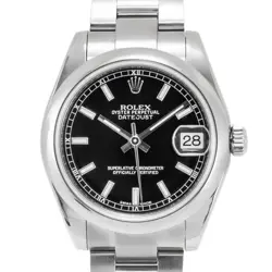 2008 ROLEX DATEJUST 31MM MIDSIZE 178240 BLACK DIAL OYSTER STAINLESS STEEL WATCH