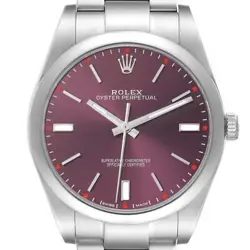 ROLEX OYSTER PERPETUAL 39MM RED GRAPE DIAL STEEL MENS WATCH 114300