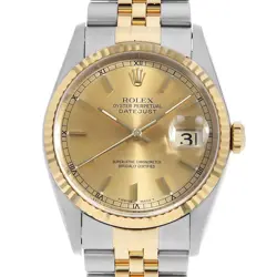 ROLEX DATEJUST 16233 CHAMPAGNE GOLD BAR T NUMBER SECOND HAND MENS