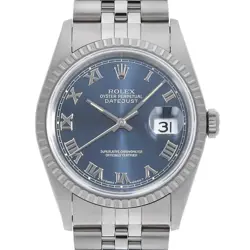 ROLEX DATEJUST 16220 BLUE ROMAN 5 ROW JUBILEE BRACELET X NUMBER SECOND HAND MENS