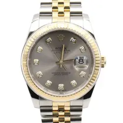 ROLEX 18K GOLD COMBINATION 10P DIAMOND GRAY SILVER DAY-DATE 36MM MEN'S WATCH