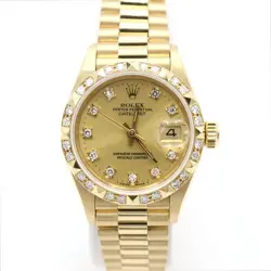 ROLEX 18K YELLOW GOLD LADY DATEJUST 10P ORIGINAL BEZEL DIA 26MM WOMEN'S WATCH