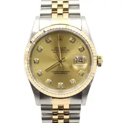 ROLEX 18K GOLD COMBO 10P DIAMOND DAYJUST 36MM MEN'S WATCH 16233 AA47938