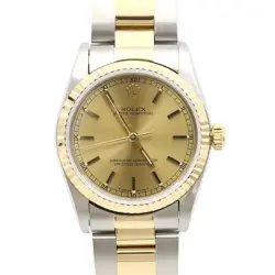 ROLEX CHAMPAGNE OYSTER PERPETUAL WATCH 31MM 18K GOLD COMBO 67513 AA49711