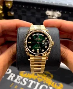 ROLEX DAY-DATE 36MM PRESIDENT 18K GOLD PLATED 18038-GREEN STICK DIAL-GREEN