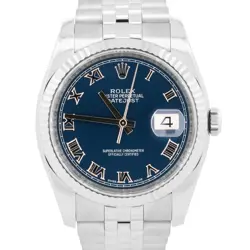 MINT 2018 ROLEX DATEJUST 36MM BLUE ROMAN STEEL JUBILEE 116234 WATCH