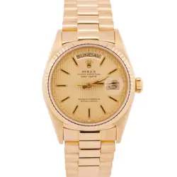 ROLEX DAY-DATE PRESIDENT SILVERED CHAMPAGNE TAPESTRY 36MM 18K GOLD 18038 BOX