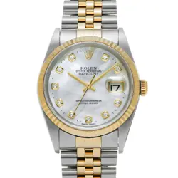 ROLEX 4/17  DATEJUST 16233NG A NUMBER 1999 MANUFACTURED WHITE SHELL/DIAMOND WATC