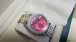 ROLEX DATEJUST JUBILEE BRACELET 18K SS  W/ RED DIAMOND DIAL & LAB DIAMOND FINE