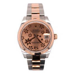 ROLEX DATEJUST 31MM 18K ROSE GOLD & STEEL WATCH PINK FLORAL DIAL 178241