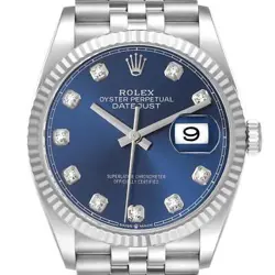 ROLEX DATEJUST STEEL WHITE GOLD BLUE DIAMOND DIAL MENS WATCH 126234 BOX CARD