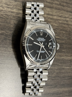 GENUINE ROLEX DATEJUST 16014 BLACK DIAL 18K WHITE GOLD BEZEL & STEEL WATCH #1337