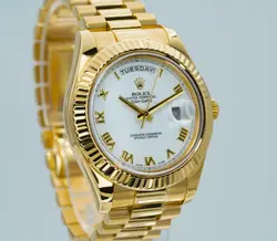 ROLEX DAY-DATE II 41MM YELLOW GOLD WHITE DIAL 218238 BOXES/PAPERS!