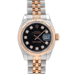 ROLEX DATEJUST 179171 26MM BLACK DIAMOND DIAL FLUTED BEZEL & JUBILEE BAND