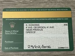 ROLEX GUARANTEE