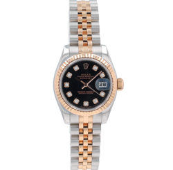 ROLEX DATEJUST 179171 26MM BLACK DIAMOND DIAL FLUTED BEZEL JUBILEE BAND